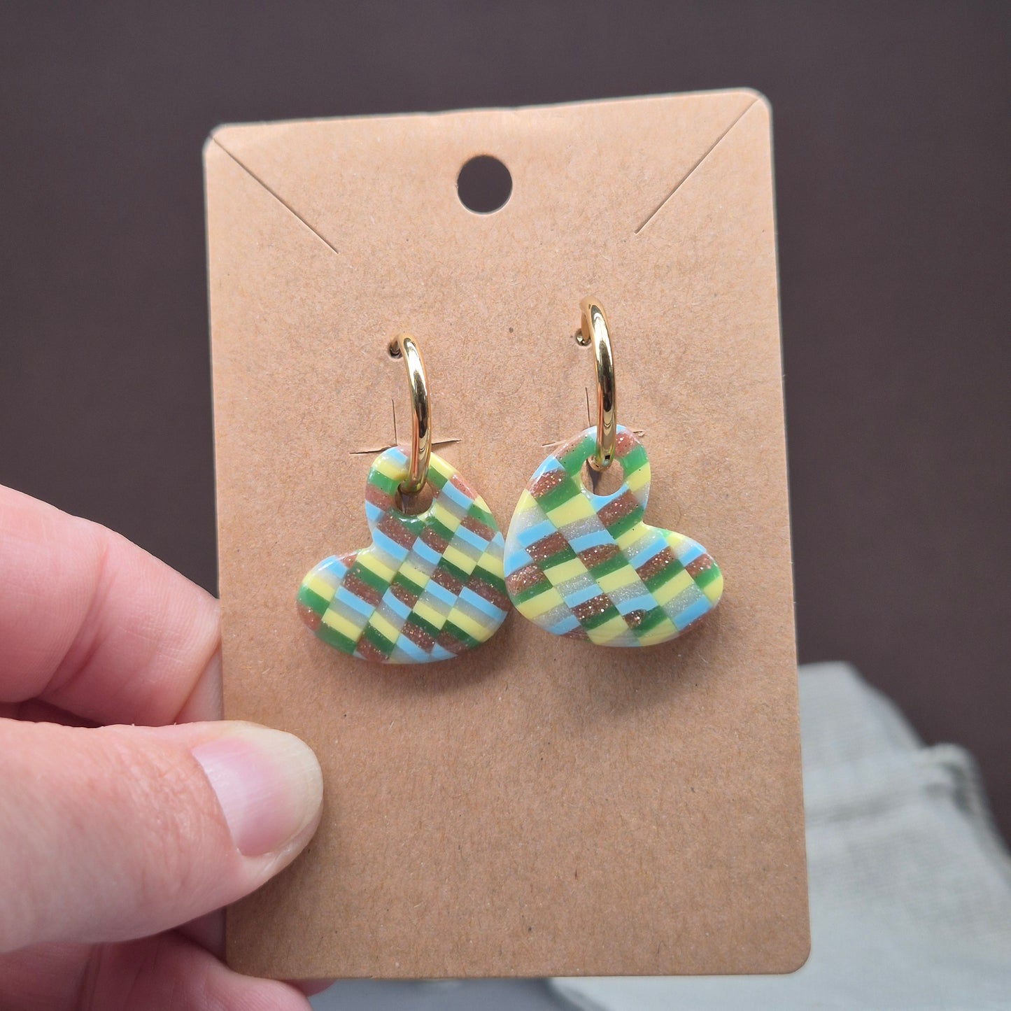 Plaid Heart Earring Charm