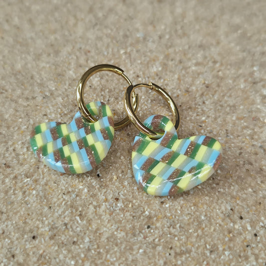 Pampille Coeur à carreaux pour boucle d'oreille