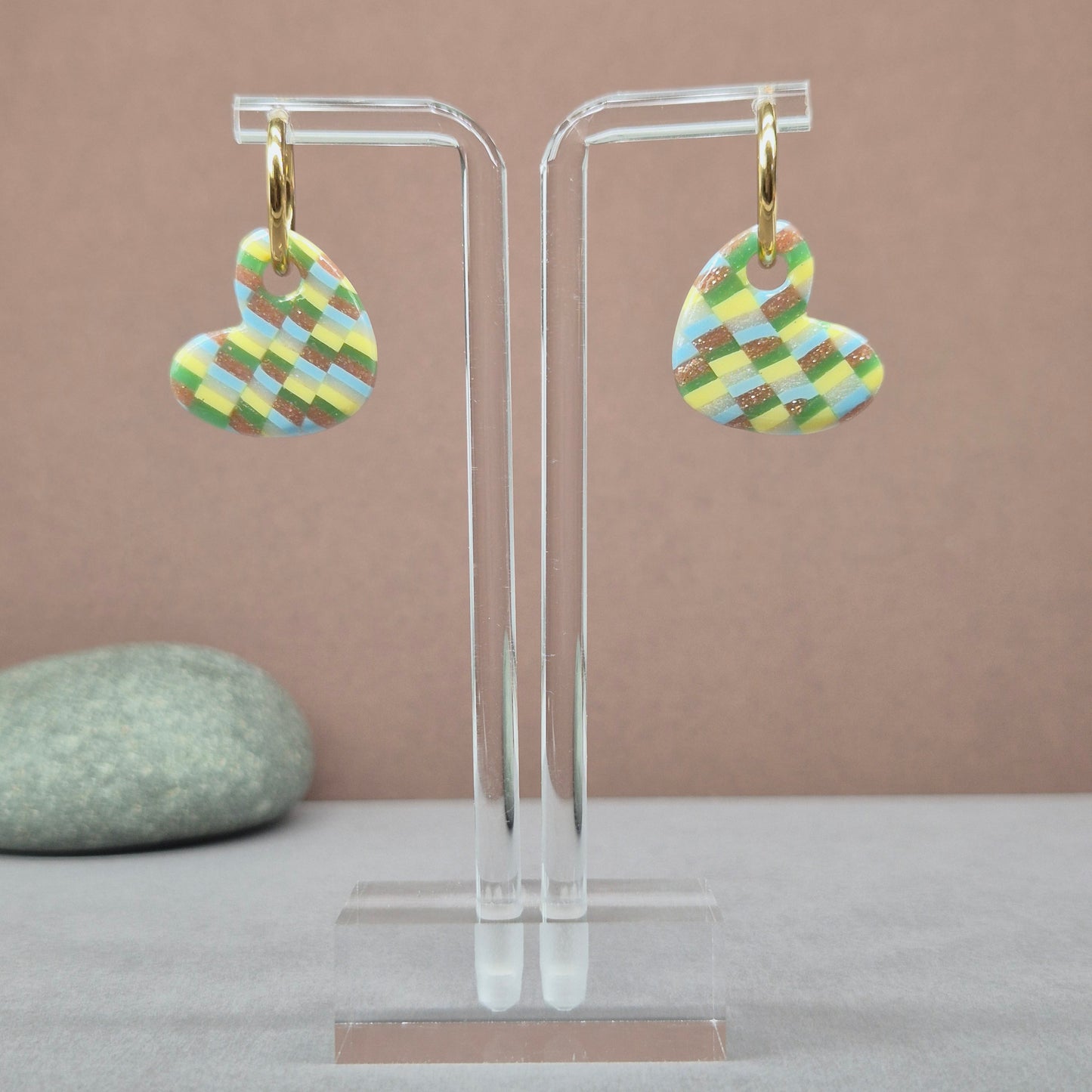 Plaid Heart Earring Charm